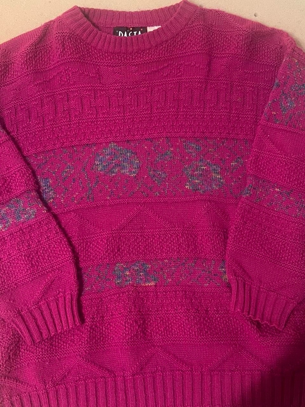 Women's Hot Pink Patterned Crewneck Sweater